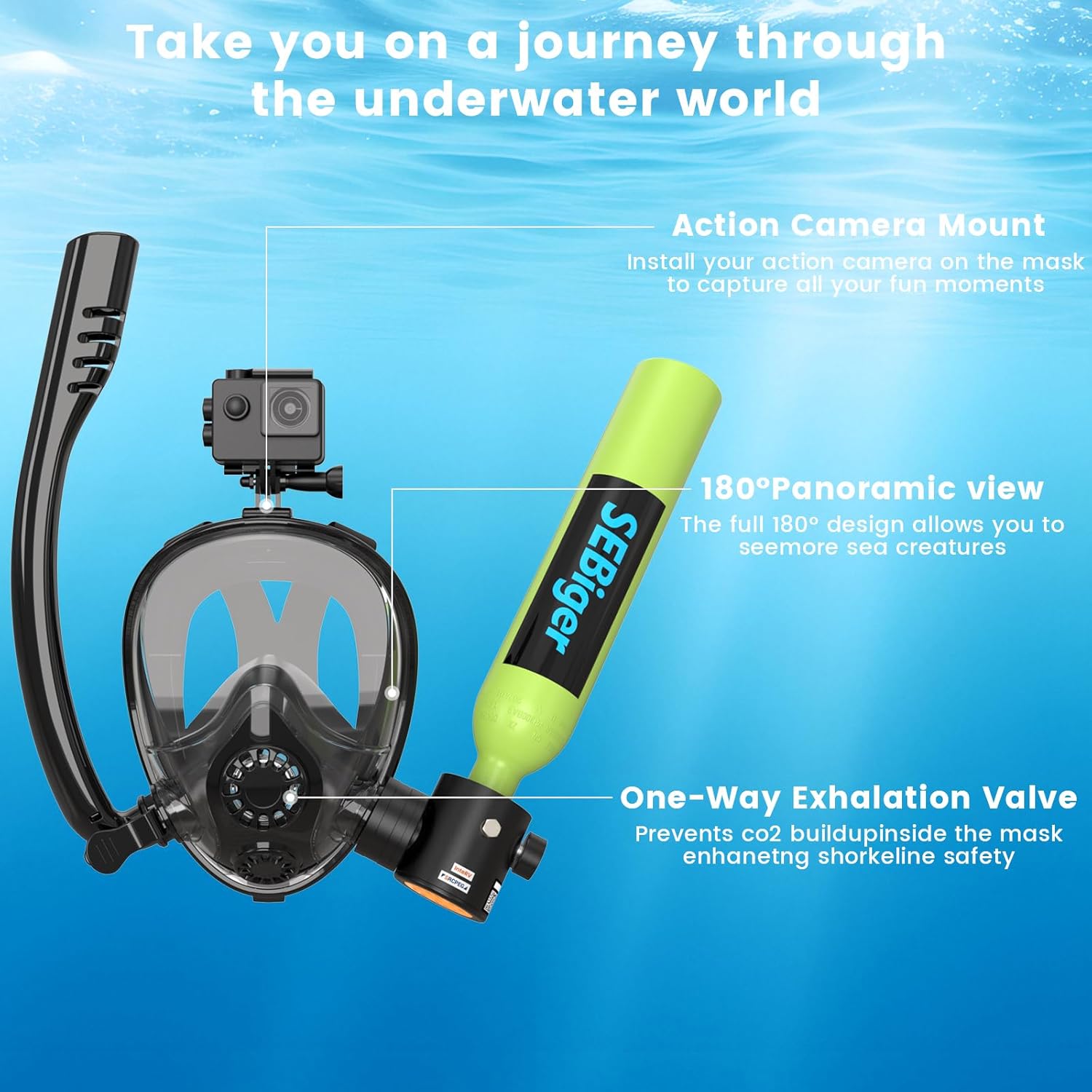 Mini Scuba Tank 0.5L with Full - огляд і ціна Snorkel Mask Full Face